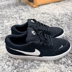 Nike SB Force 58 (Black Suede Sneakers with White Swoosh)